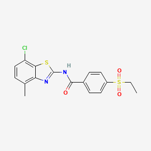 molecular formula C17H15ClN2O3S2 B2729230 N-(7-氯-4-甲基苯并[1,2-d]噻唑-2-基)-4-(乙基磺酰)苯甲酰胺 CAS No. 886916-37-6