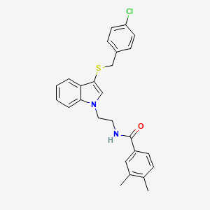 molecular formula C26H25ClN2OS B2729234 N-(2-(3-((4-chlorobenzyl)thio)-1H-indol-1-yl)ethyl)-3,4-dimethylbenzamide CAS No. 532974-72-4