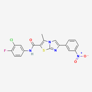 molecular formula C19H12ClFN4O3S B2729246 N-(3-chloro-4-fluorophenyl)-3-methyl-6-(3-nitrophenyl)imidazo[2,1-b][1,3]thiazole-2-carboxamide CAS No. 1005300-90-2