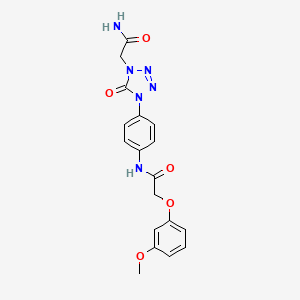 molecular formula C18H18N6O5 B2729250 N-(4-(4-(2-amino-2-oxoethyl)-5-oxo-4,5-dihydro-1H-tetrazol-1-yl)phenyl)-2-(3-methoxyphenoxy)acetamide CAS No. 1396749-67-9