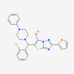 molecular formula C25H22ClN5O2S B2729269 5-((2-Chlorophenyl)(4-phenylpiperazin-1-yl)methyl)-2-(furan-2-yl)thiazolo[3,2-b][1,2,4]triazol-6-ol CAS No. 887220-13-5