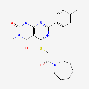 molecular formula C23H27N5O3S B2729271 5-((2-(azepan-1-yl)-2-oxoethyl)thio)-1,3-dimethyl-7-(p-tolyl)pyrimido[4,5-d]pyrimidine-2,4(1H,3H)-dione CAS No. 893909-86-9