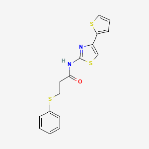 molecular formula C16H14N2OS3 B2729272 3-(苯基硫)-N-(4-(噻吩-2-基)噻唑-2-基)丙酰胺 CAS No. 392322-58-6
