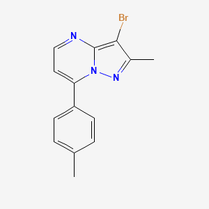 molecular formula C14H12BrN3 B2729278 3-Bromo-2-methyl-7-(4-methylphenyl)pyrazolo[1,5-a]pyrimidine CAS No. 478249-04-6