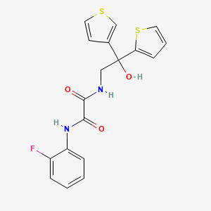molecular formula C18H15FN2O3S2 B2729290 N1-(2-fluorophenyl)-N2-(2-hydroxy-2-(thiophen-2-yl)-2-(thiophen-3-yl)ethyl)oxalamide CAS No. 2034238-03-2