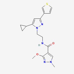 molecular formula C18H21N5O2S B2729296 N-(2-(5-cyclopropyl-3-(thiophen-3-yl)-1H-pyrazol-1-yl)ethyl)-3-methoxy-1-methyl-1H-pyrazole-4-carboxamide CAS No. 2034477-39-7
