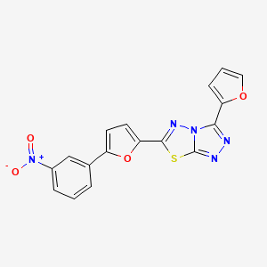 molecular formula C17H9N5O4S B2729302 3-(Furan-2-yl)-6-[5-(3-nitrophenyl)furan-2-yl]-[1,2,4]triazolo[3,4-b][1,3,4]thiadiazole CAS No. 627042-04-0