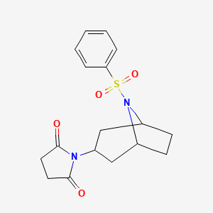 molecular formula C17H20N2O4S B2729304 1-((1R,5S)-8-(phenylsulfonyl)-8-azabicyclo[3.2.1]octan-3-yl)pyrrolidine-2,5-dione CAS No. 2059537-80-1