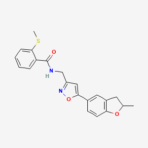 molecular formula C21H20N2O3S B2729307 N-((5-(2-methyl-2,3-dihydrobenzofuran-5-yl)isoxazol-3-yl)methyl)-2-(methylthio)benzamide CAS No. 1173085-00-1