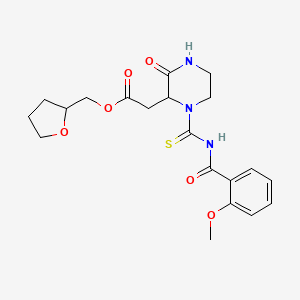molecular formula C20H25N3O6S B2729310 (Tetrahydrofuran-2-yl)methyl 2-(1-((2-methoxybenzoyl)carbamothioyl)-3-oxopiperazin-2-yl)acetate CAS No. 1041679-50-8