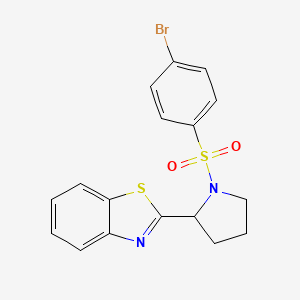 molecular formula C17H15BrN2O2S2 B2729338 2-{1-[(4-Bromophenyl)sulfonyl]-2-pyrrolidinyl}-1,3-benzothiazole CAS No. 672925-49-4