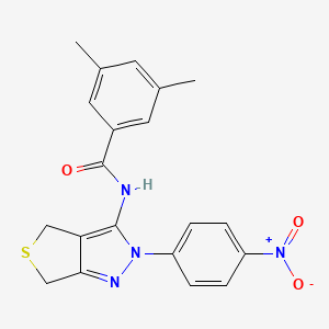 molecular formula C20H18N4O3S B2729340 3,5-dimethyl-N-(2-(4-nitrophenyl)-4,6-dihydro-2H-thieno[3,4-c]pyrazol-3-yl)benzamide CAS No. 450341-39-6