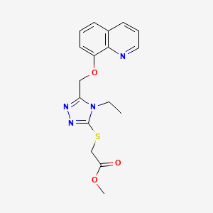 molecular formula C17H18N4O3S B2729350 methyl 2-((4-ethyl-5-((quinolin-8-yloxy)methyl)-4H-1,2,4-triazol-3-yl)thio)acetate CAS No. 496776-18-2