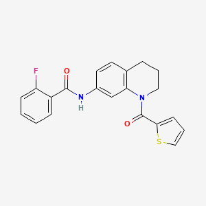 molecular formula C21H17FN2O2S B2729358 2-fluoro-N-[1-(thiophene-2-carbonyl)-3,4-dihydro-2H-quinolin-7-yl]benzamide CAS No. 946367-85-7