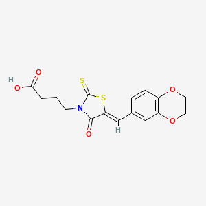 molecular formula C16H15NO5S2 B2729378 4-(5-((2,3-Dihydrobenzo[b][1,4]dioxin-6-yl)methylene)-4-oxo-2-thioxothiazolidin-3-yl)butanoic acid CAS No. 676652-74-7