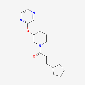 molecular formula C17H25N3O2 B2729383 3-环戊基-1-(3-(吡嗪-2-氧基)哌啶-1-基)丙酮 CAS No. 2034473-59-9