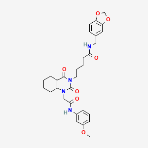 molecular formula C30H30N4O7 B2729387 N-[(2H-1,3-benzodioxol-5-yl)methyl]-5-(1-{[(3-methoxyphenyl)carbamoyl]methyl}-2,4-dioxo-1,2,3,4-tetrahydroquinazolin-3-yl)pentanamide CAS No. 899909-24-1