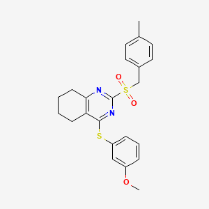 molecular formula C23H24N2O3S2 B2729389 4-[(3-Methoxyphenyl)sulfanyl]-5,6,7,8-tetrahydro-2-quinazolinyl 4-methylbenzyl sulfone CAS No. 478246-75-2