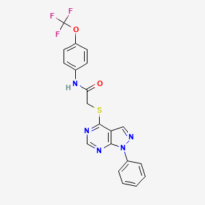 molecular formula C20H14F3N5O2S B2729411 2-((1-苯基-1H-吡唑并[3,4-d]嘧啶-4-基)硫代)-N-(4-(三氟甲氧基)苯基)乙酰胺 CAS No. 893931-22-1