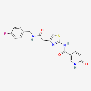 molecular formula C18H15FN4O3S B2729432 N-(4-(2-((4-fluorobenzyl)amino)-2-oxoethyl)thiazol-2-yl)-6-oxo-1,6-dihydropyridine-3-carboxamide CAS No. 946336-74-9