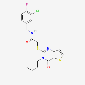 molecular formula C20H21ClFN3O2S2 B2729454 N-(3-chloro-4-fluorobenzyl)-2-{[3-(3-methylbutyl)-4-oxo-3,4-dihydrothieno[3,2-d]pyrimidin-2-yl]sulfanyl}acetamide CAS No. 1252842-91-3