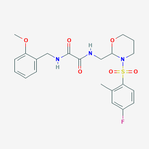 molecular formula C22H26FN3O6S B2729458 N1-((3-((4-fluoro-2-methylphenyl)sulfonyl)-1,3-oxazinan-2-yl)methyl)-N2-(2-methoxybenzyl)oxalamide CAS No. 872724-06-6