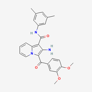 molecular formula C26H25N3O4 B2729491 2-氨基-3-(3,4-二甲氧基苯甲酰)-N-(3,5-二甲基苯基)吲哚啉-1-羧酰胺 CAS No. 898648-06-1