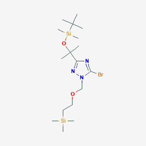 molecular formula C17H36BrN3O2Si2 B2729493 2-[[5-Bromo-3-[2-[tert-butyl(dimethyl)silyl]oxypropan-2-yl]-1,2,4-triazol-1-yl]methoxy]ethyl-trimethylsilane CAS No. 2361644-42-8