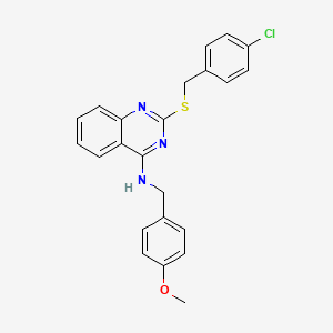 molecular formula C23H20ClN3OS B2729501 2-[(4-chlorophenyl)methylsulfanyl]-N-[(4-methoxyphenyl)methyl]quinazolin-4-amine CAS No. 688355-56-8