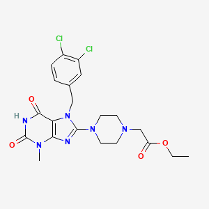 molecular formula C21H24Cl2N6O4 B2729544 ethyl 2-(4-(7-(3,4-dichlorobenzyl)-3-methyl-2,6-dioxo-2,3,6,7-tetrahydro-1H-purin-8-yl)piperazin-1-yl)acetate CAS No. 898464-27-2