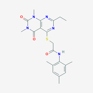 molecular formula C21H25N5O3S B2729560 2-((2-ethyl-6,8-dimethyl-5,7-dioxo-5,6,7,8-tetrahydropyrimido[4,5-d]pyrimidin-4-yl)thio)-N-mesitylacetamide CAS No. 852169-52-9