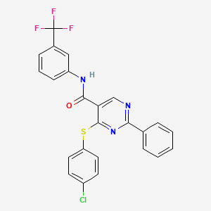 molecular formula C24H15ClF3N3OS B2729564 4-(4-氯苯基)硫醚-2-苯基-N-[3-(三氟甲基)苯基]嘧啶-5-甲酰胺 CAS No. 400076-30-4