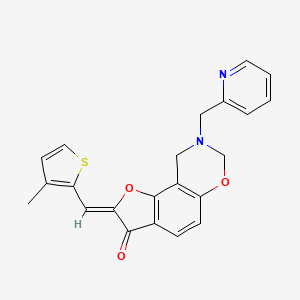 molecular formula C22H18N2O3S B2729568 (Z)-2-((3-甲硫代苯并[2,3-b]噁嗪-2-基)甲亚)-8-(吡啶-2-基甲基)-8,9-二氢-2H-苯并噁嗪并[7,6-e][1,3]噁嗪-3(7H)-酮 CAS No. 929846-86-6