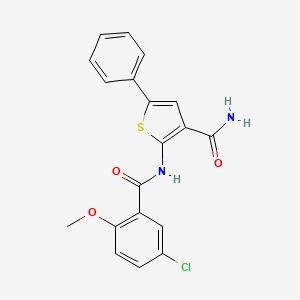 molecular formula C19H15ClN2O3S B2729581 2-(5-氯-2-甲氧基苯甲酰基氨基)-5-苯基噻吩-3-甲酰胺 CAS No. 1286711-67-8
