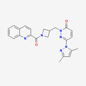 molecular formula C23H22N6O2 B2729586 6-(3,5-dimethyl-1H-pyrazol-1-yl)-2-{[1-(quinoline-2-carbonyl)azetidin-3-yl]methyl}-2,3-dihydropyridazin-3-one CAS No. 2201176-92-1