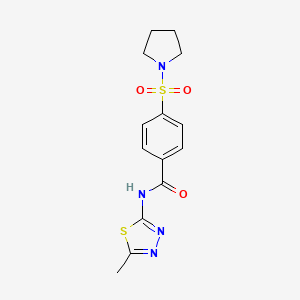 molecular formula C14H16N4O3S2 B2729590 N-(5-methyl-1,3,4-thiadiazol-2-yl)-4-pyrrolidin-1-ylsulfonylbenzamide CAS No. 881933-20-6