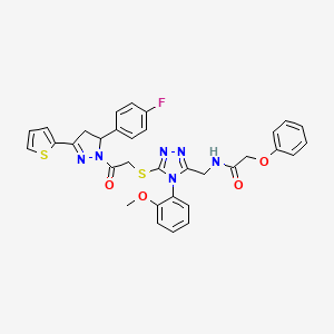 molecular formula C33H29FN6O4S2 B2729592 N-((5-((2-(5-(4-氟苯基)-3-(噻吩-2-基)-4,5-二氢-1H-吡唑-1-基)-2-氧基乙基)硫)-4-(2-甲氧基苯基)-4H-1,2,4-三唑-3-基甲基)-2-苯氧基乙酰胺 CAS No. 393585-17-6