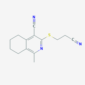 molecular formula C14H15N3S B2729597 3-((2-Cyanoethyl)thio)-1-methyl-5,6,7,8-tetrahydroisoquinoline-4-carbonitrile CAS No. 1412223-15-4