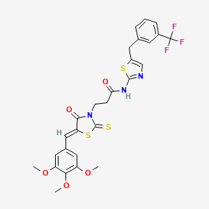 molecular formula C27H24F3N3O5S3 B2729605 3-[(5Z)-4-Oxo-2-sulfanylidene-5-[(3,4,5-trimethoxyphenyl)methylidene]-1,3-thiazolidin-3-YL]-N-(5-{[3-(trifluoromethyl)phenyl]methyl}-1,3-thiazol-2-YL)propanamide CAS No. 315235-30-4