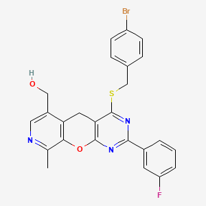 molecular formula C25H19BrFN3O2S B2729662 (4-((4-bromobenzyl)thio)-2-(3-fluorophenyl)-9-methyl-5H-pyrido[4',3':5,6]pyrano[2,3-d]pyrimidin-6-yl)methanol CAS No. 892416-24-9