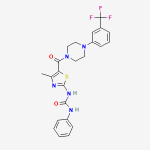 molecular formula C23H22F3N5O2S B2729664 1-(4-Methyl-5-(4-(3-(trifluoromethyl)phenyl)piperazine-1-carbonyl)thiazol-2-yl)-3-phenylurea CAS No. 941886-25-5