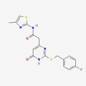 molecular formula C17H15FN4O2S2 B2729665 2-(2-((4-fluorobenzyl)thio)-6-oxo-1,6-dihydropyrimidin-4-yl)-N-(4-methylthiazol-2-yl)acetamide CAS No. 1040645-24-6