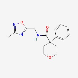 molecular formula C16H19N3O3 B2729683 N-((3-methyl-1,2,4-oxadiazol-5-yl)methyl)-4-phenyltetrahydro-2H-pyran-4-carboxamide CAS No. 1235058-75-9