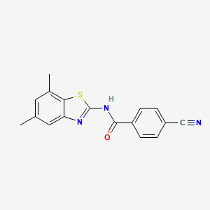 molecular formula C17H13N3OS B2729684 4-cyano-N-(5,7-dimethyl-1,3-benzothiazol-2-yl)benzamide CAS No. 868230-54-0