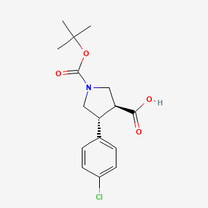 molecular formula C16H20ClNO4 B2729689 反式-1-(叔丁氧羰基)-4-(4-氯苯基)吡咯啉-3-羧酸 CAS No. 851485-00-2