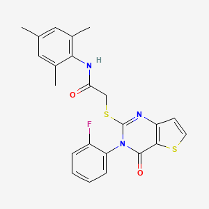 molecular formula C23H20FN3O2S2 B2729716 2-{[3-(2-fluorophenyl)-4-oxo-3,4-dihydrothieno[3,2-d]pyrimidin-2-yl]sulfanyl}-N-(2,4,6-trimethylphenyl)acetamide CAS No. 1260924-43-3