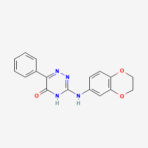 molecular formula C17H14N4O3 B2729718 3-(2,3-Dihydro-1,4-benzodioxin-6-ylamino)-6-phenyl-1,2,4-triazin-5-ol CAS No. 881435-18-3