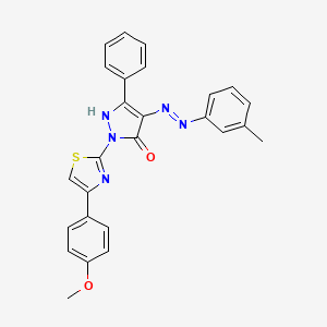 (4E)-2-[4-(4-methoxyphenyl)-1,3-thiazol-2-yl]-4-[2-(3-methylphenyl)hydrazinylidene]-5-phenyl-2,4-dihydro-3H-pyrazol-3-one