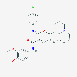 (4Z)-4-[(4-chlorophenyl)imino]-N-(3,4-dimethoxyphenyl)-3-oxa-13-azatetracyclo[7.7.1.0^{2,7}.0^{13,17}]heptadeca-1,5,7,9(17)-tetraene-5-carboxamide