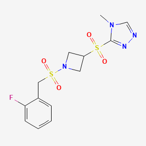 molecular formula C13H15FN4O4S2 B2729744 3-((1-((2-氟苯甲基)磺酰)氮杂环丁烷-3-基)磺酰)-4-甲基-4H-1,2,4-三唑 CAS No. 2097930-11-3